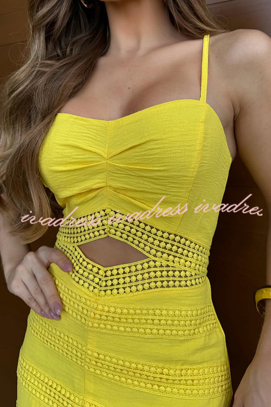 Vestido largo con cola de pez hueca y patchwork de encaje de crochet de Beautiful Essence