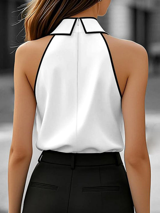 Fashion Halter Tie Neck Contrast Binding Blouse