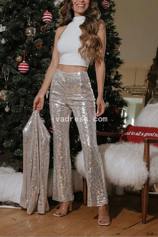 Sequin Flare Leg Pants