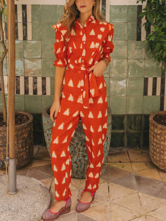 Casual Fashion Geometric Print Lace-Up Jumpsuit