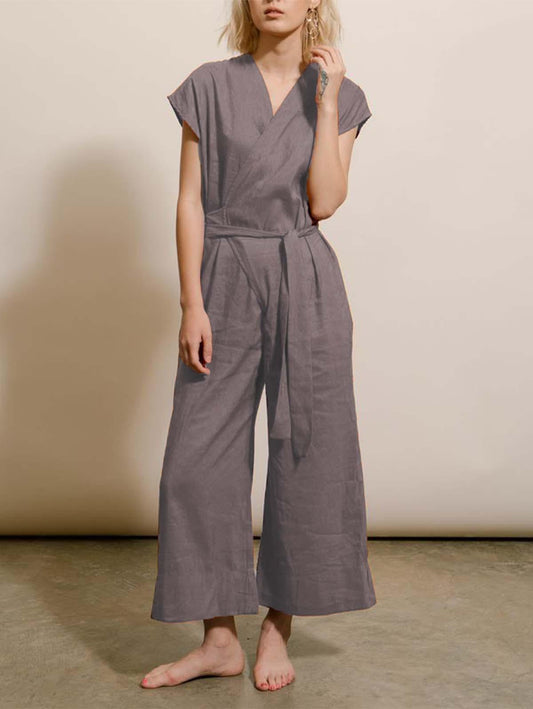 Vintage Wide Leg Linen Wrap Jumpsuit