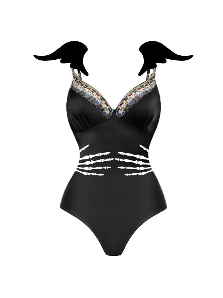 Halloween Skeleton Wings Swimsuit