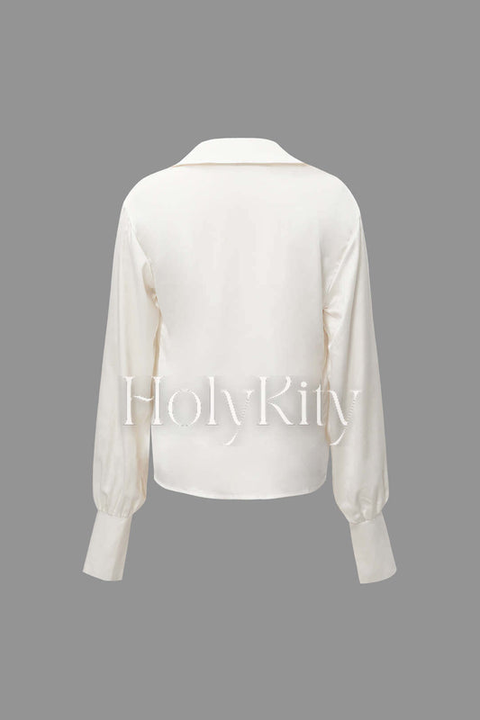 Satin Cowl Neck Long Sleeve Shirt