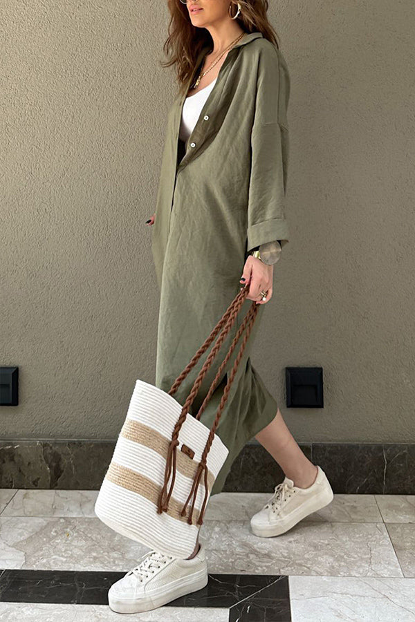 Vestido camisero informal con cuello tipo polo y hebilla sólida