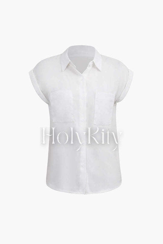 Rolled Cuff Knotted Hem Shirt