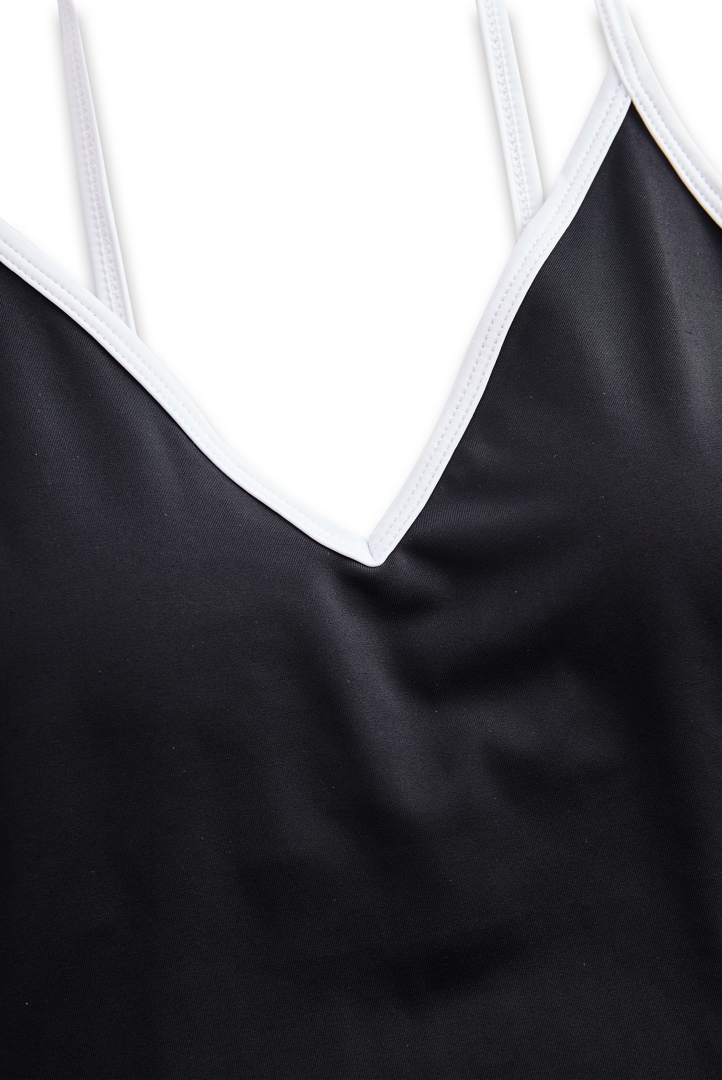 Classic Black V-Neck One-Piece Swimsuit With White Trim