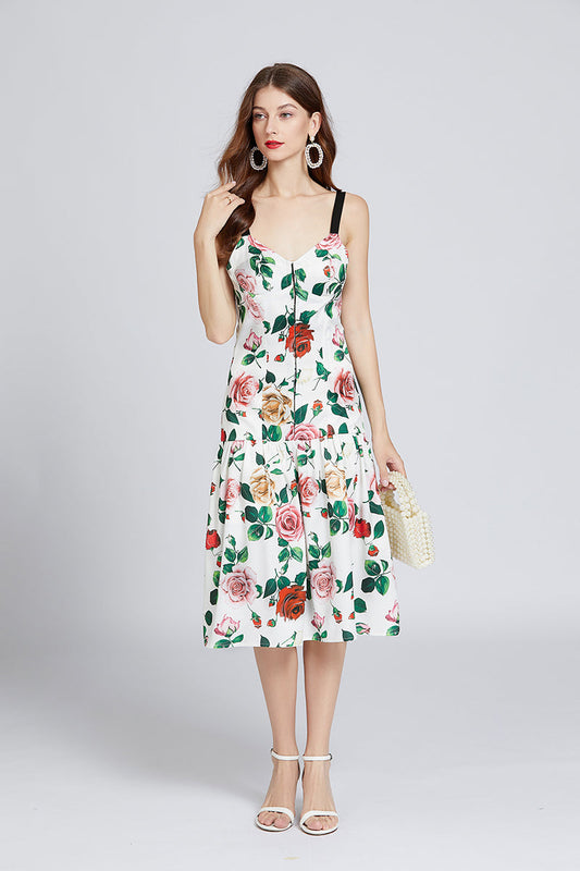 Printed Patchwork Cami A Line Midi Dress