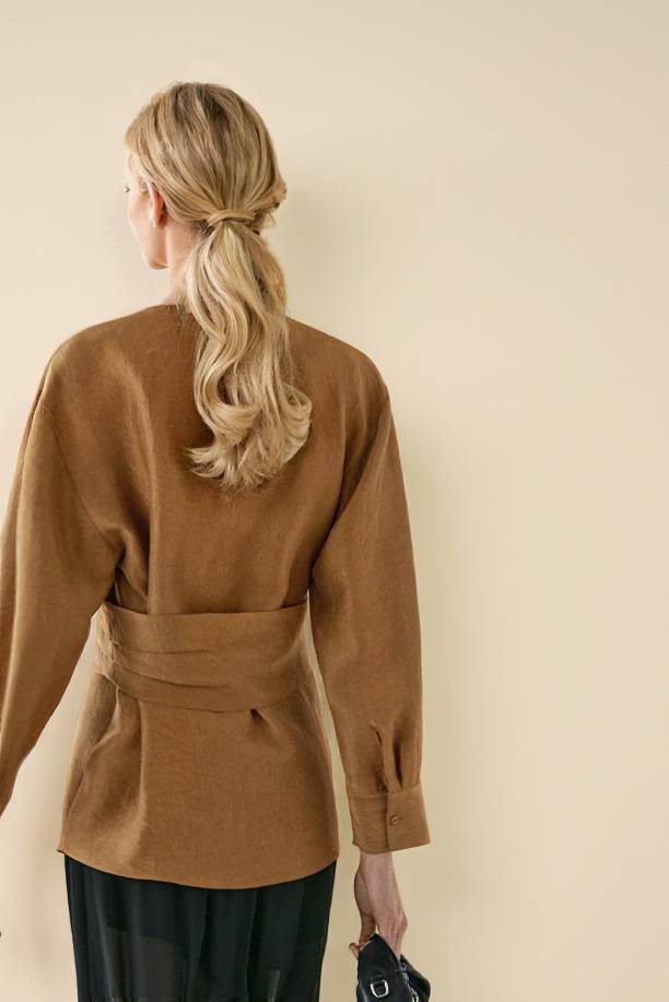 Cross Design Loose Shirt And Lantern Pants Set-Shirt