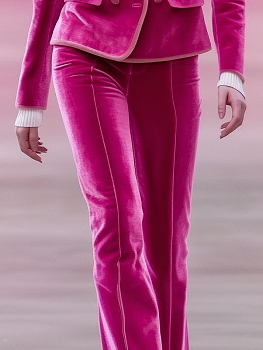 24-Hour-Shipping Barbie Pink Velvet Pants With Light Pink Trimmed