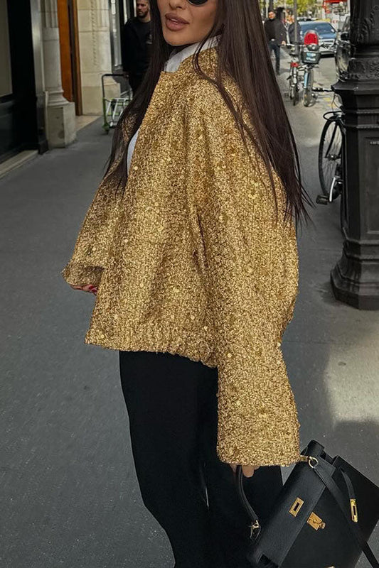 Chaqueta de cuello alto pequeño con lentejuelas