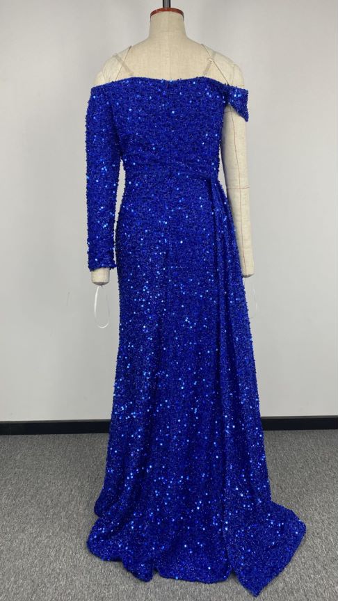 Sequined Tube Top Slit Large Swing Cocktail Evening Dress