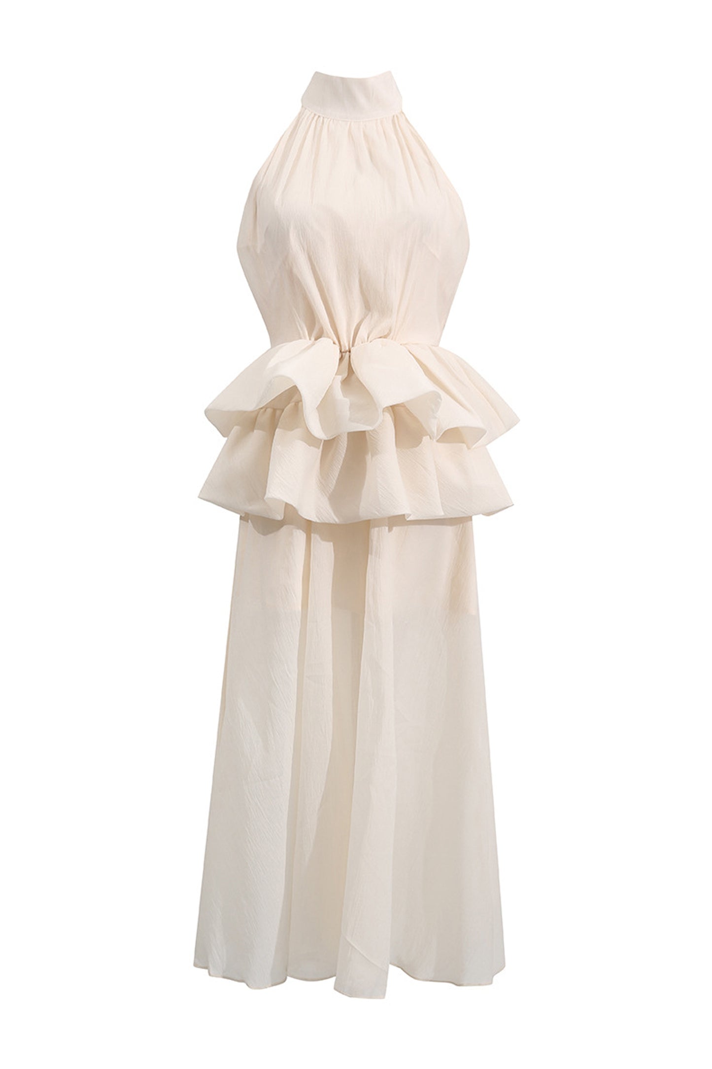 Allen Apricot Halter Maxi Ruffle Dress