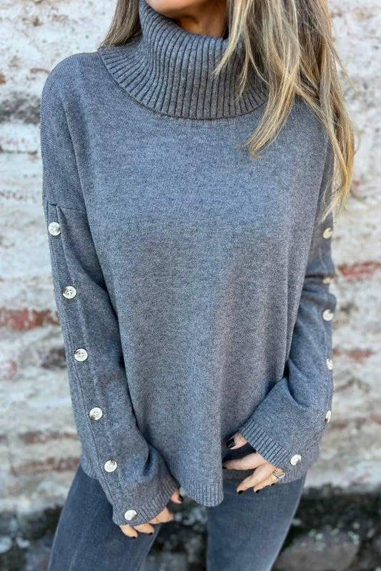 women's casual turtleneck button sweater