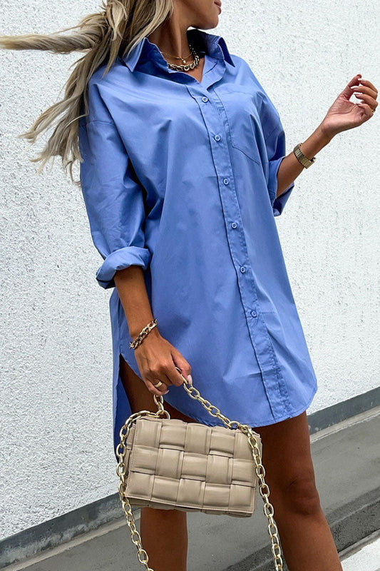 Fashion Street Solid Split Joint Turndown Collar Tops(3 colors)