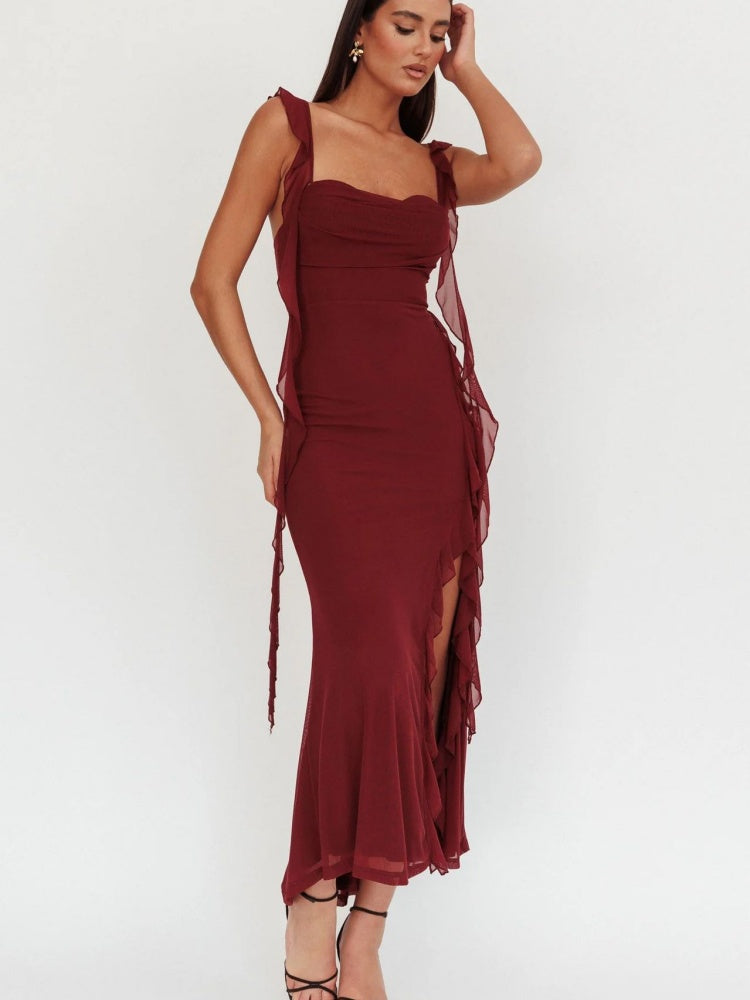 Slim Slit Sleeveless Summer Midi Dress