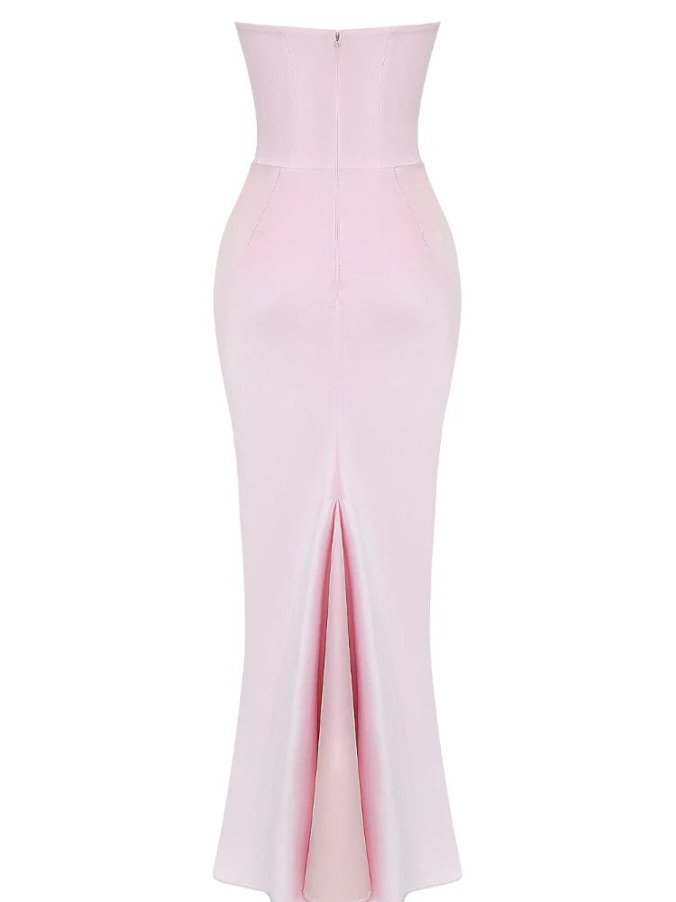 Pink Strapless Bustier Maxi Dress