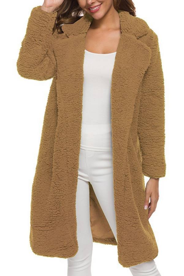 abrigo largo con cuello de traje de felpa