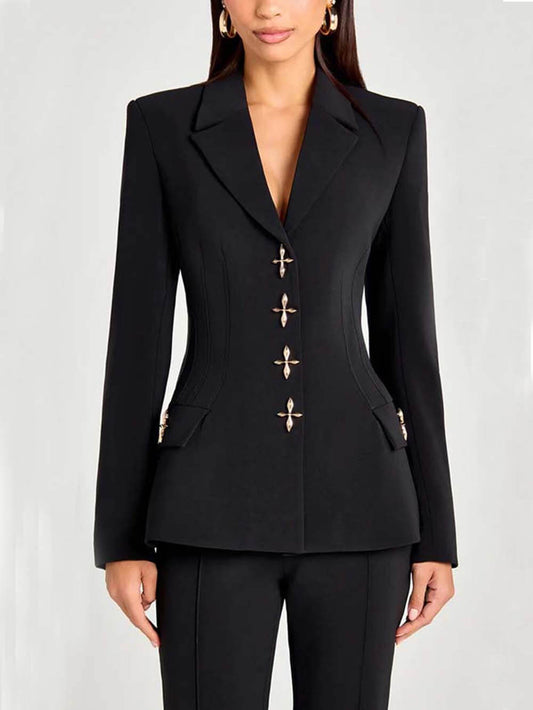 Fashion Casual Long-Sleeve Button Detailing Blazer