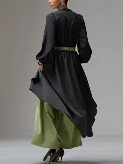 Casual V-neck Wrap-style Long Top Two-piece Set