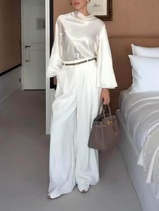 Exquisite Bell Sleeve Minimalist Satin Top