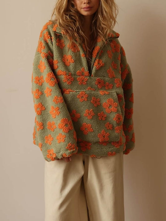 Fashion Printed Faux Shearling Zip-Up Sweatshirt