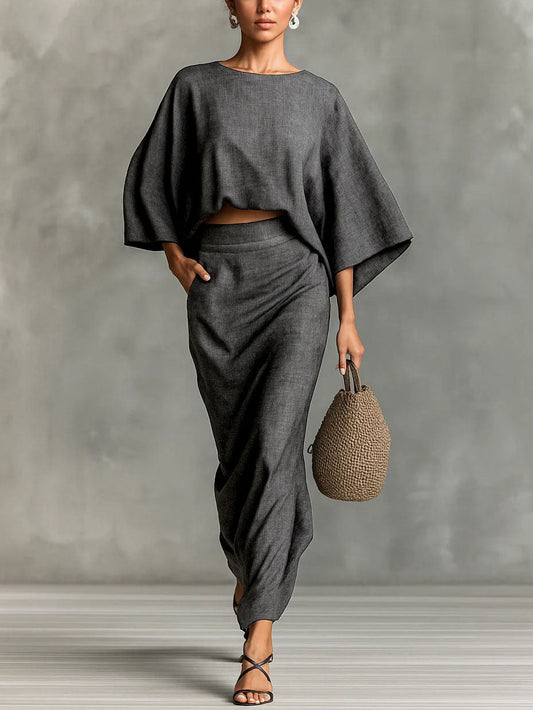 Casual Batwing Sleeve Top & Skirt Two-piece Set