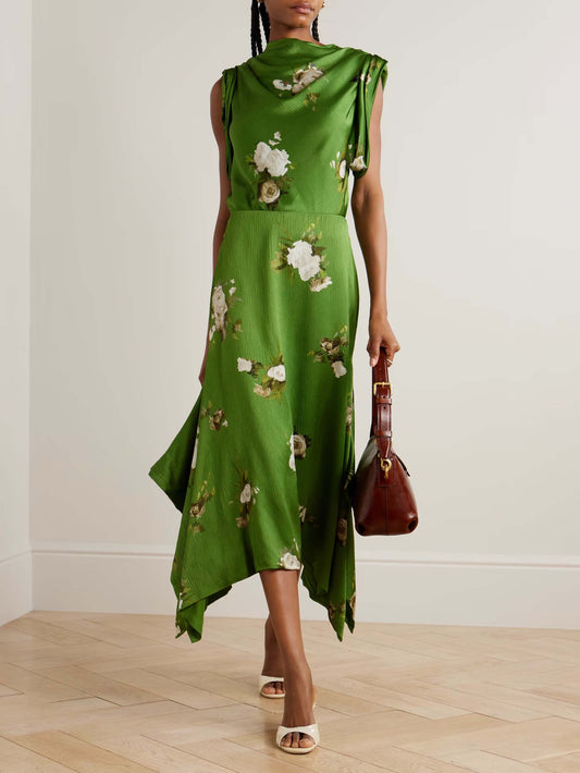 Exquisite Rose Floral Print Satin Shirt