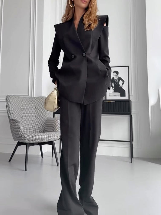 Elegant Double-breasted Off-the-shoulder Blazer