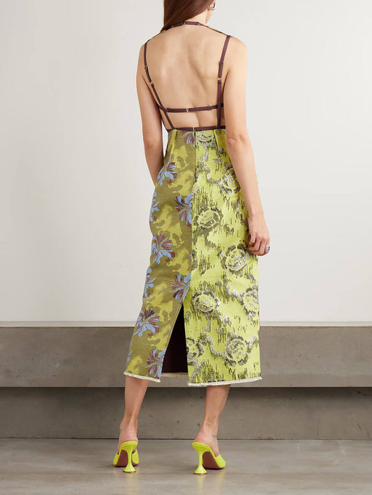 Retro Unique Patchwork Floral Print Midi Dress