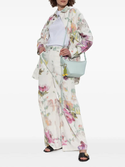 Elegant Androgynous Floral Print Button-down Jacket