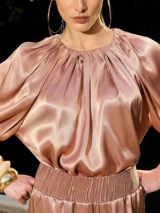 Elegant Ruched Satin Blouse