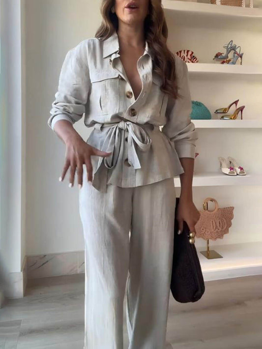 Classic Linen Tie Chest Pocket Oversized Button Shirt