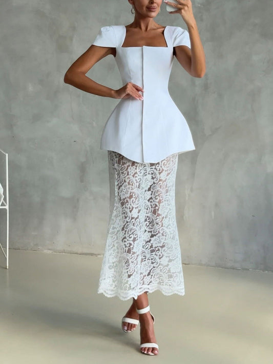 Elegant lace skirt two-piece set