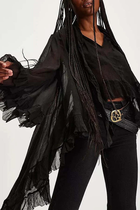 Exquisite Irregular Ruffled Chiffon Flowing Shirt