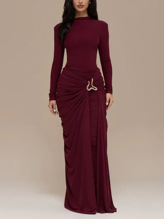 Elegant High-Neck Jumpsuit And Skirt Two-Piece Set