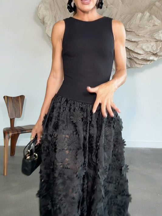 Exquisite Lace Embroidered Sleeveless Midi Dress