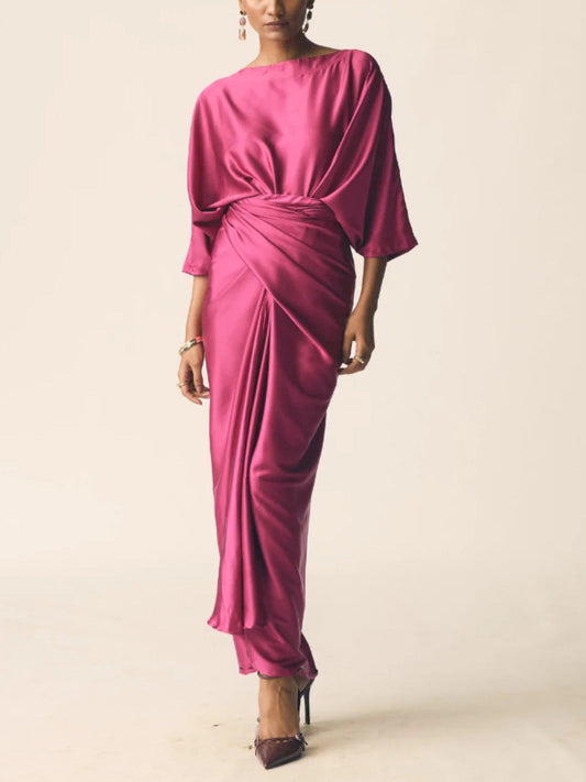 Elegant Pleated Long Dress Two-piece Set