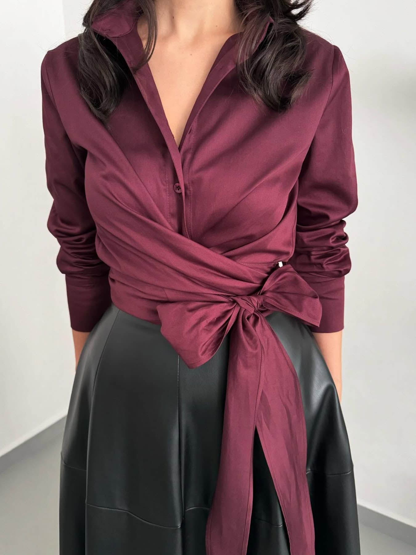 Stylish Wrap-style Tie-front Shirt Two-piece Set