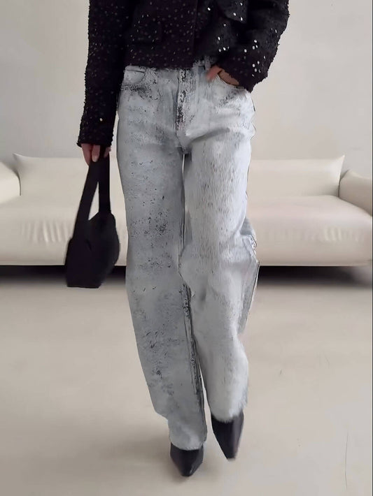 Retro Pocket Wide-Leg Denim Jeans