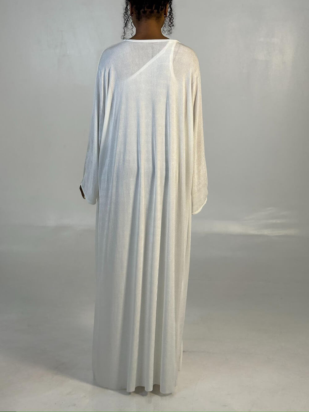Elegant One-Shoulder Ruched White Maxi Dress with Long-Sleeve Cardigan Set