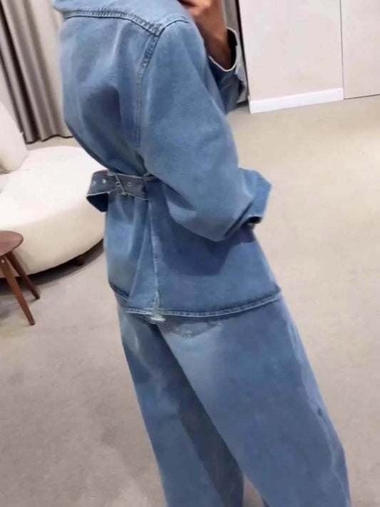 Fashionable Back-Belt Denim Casual Jacket