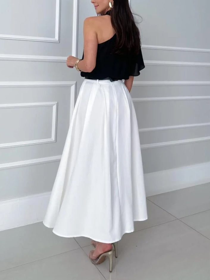 Elegant Asymmetrical Collar Shirt & Skirt Two-Piece Set