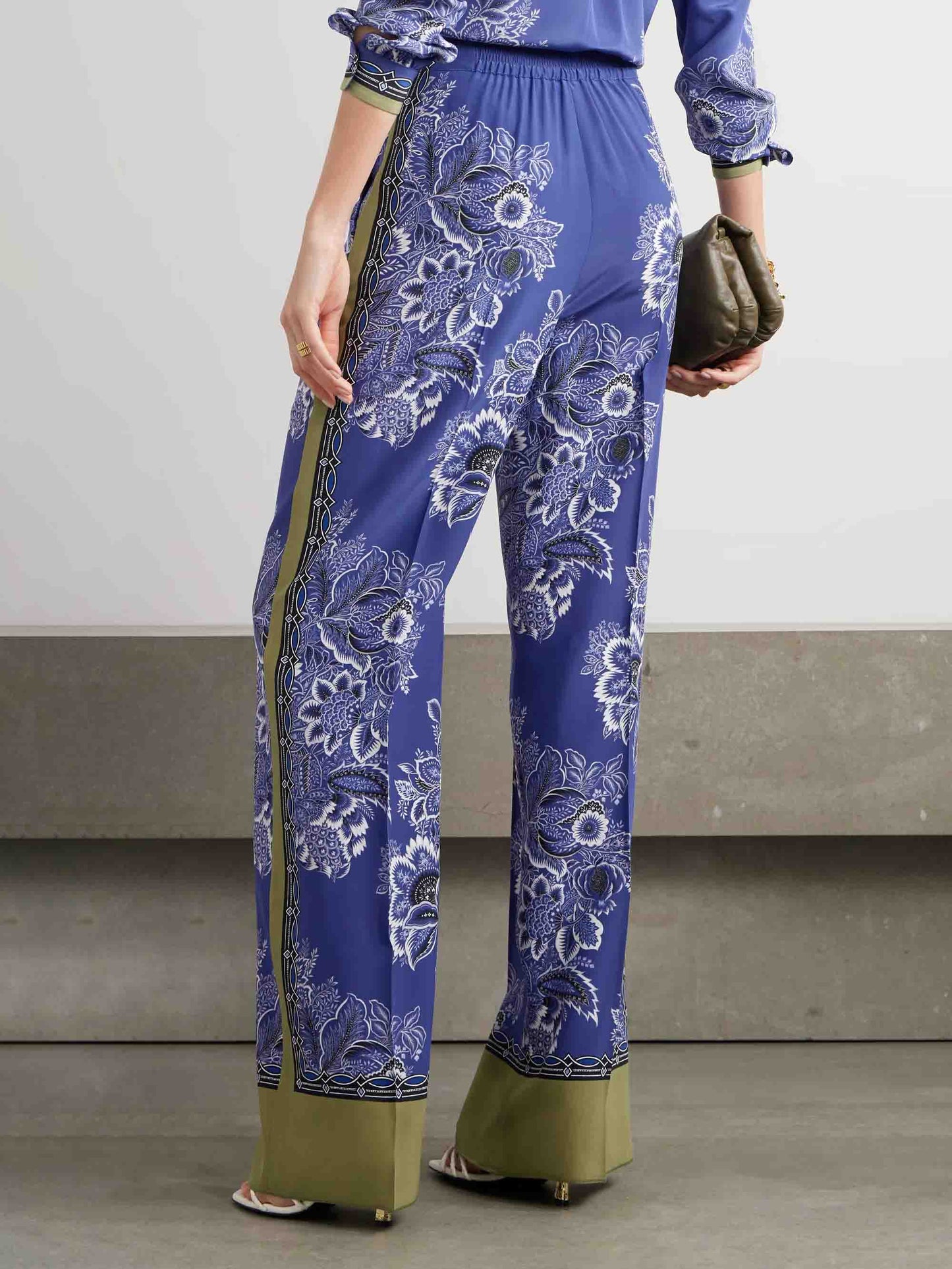 Retro Bohemian Floral Print Satin Pants