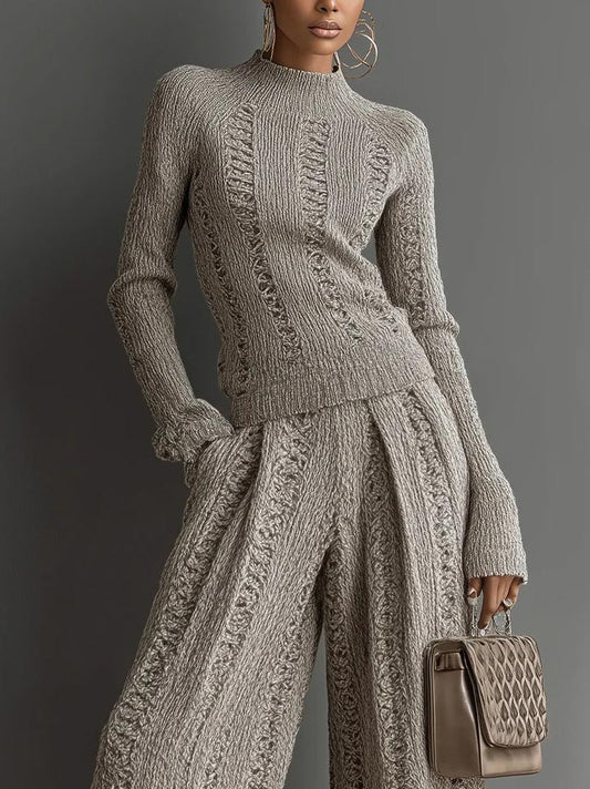 Casual turtleneck sweater and wide-leg pants suit