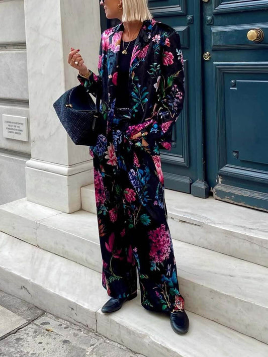 Retro Floral Print Lapel Blazer