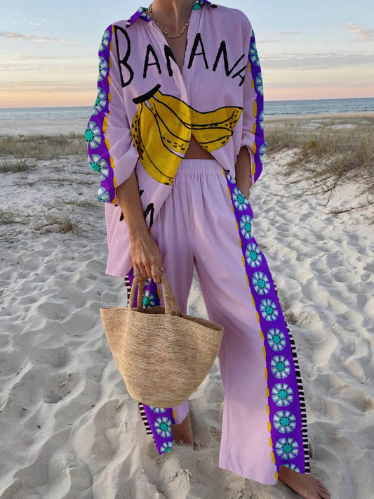 Unique And Fashionable Banana Print Holiday Style Set
