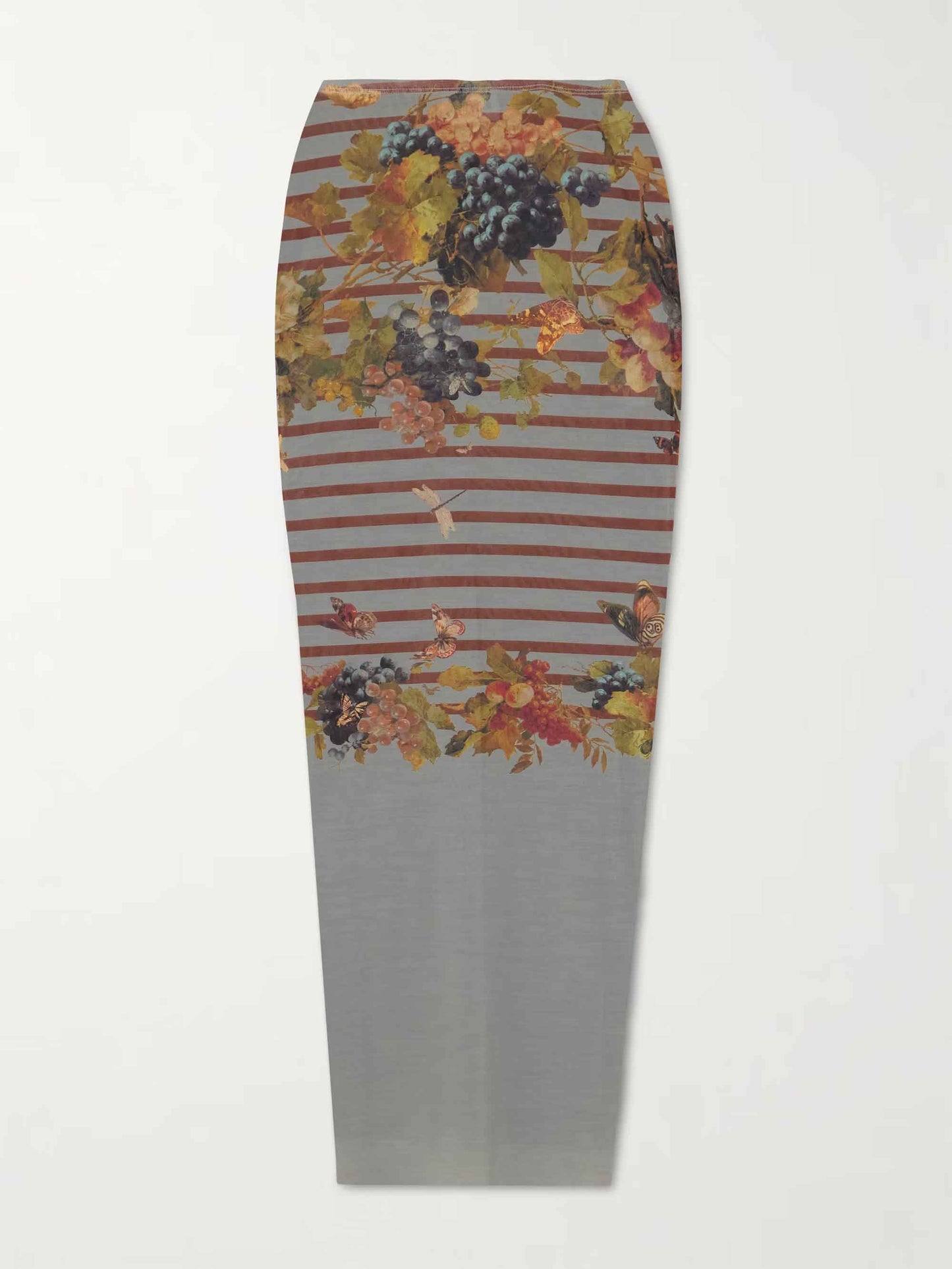 Artistic Floral Stripe Mesh Top & Midi Skirt Two-Piece Set