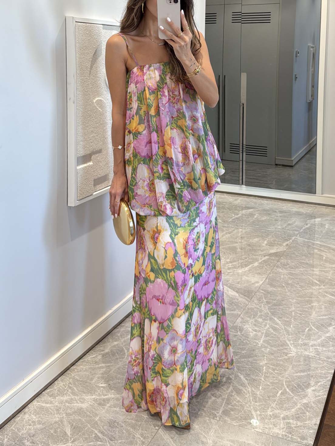 Blooming Garden Floral Two-Piece Cami Top And Maxi Skirt Set