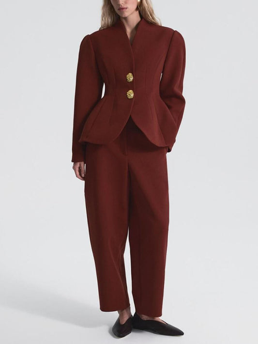 Exquisite Burgundy Peplum Blazer