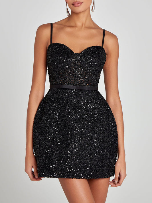 Delicate Sequin Bow Party Mini Dress